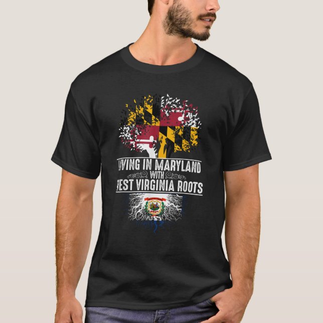 Maryland Home Väster Virginia Roots State Träd Fla T Shirt (Framsida)