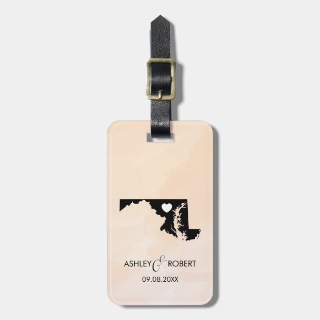 Maryland Karta Bröllop Luggage Tag, Couple's Namn Bagagebricka (Vertikal Framsida)