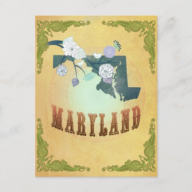 Maryland Karta med vilda fåglar Vykort (Framsida)