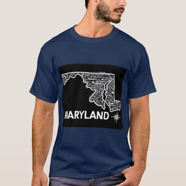 Maryland Karta Överstorlek T Shirt (Framsida)