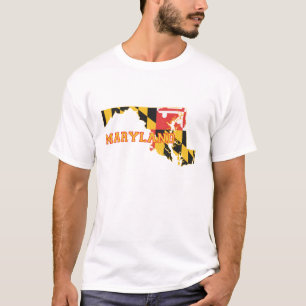 Maryland Karta Shaped Statlig flagga Marylander Fl T-shirt
