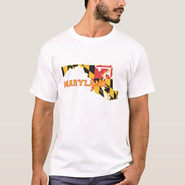 Maryland Karta Shaped Statlig flagga Marylander Fl T-shirt (Framsida)