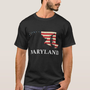 Maryland Karta, USA, Flagga 4 juli, Pridet T Shirt