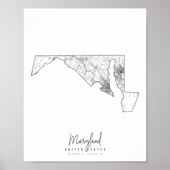 Maryland Minimal Street Karta Poster (Framsidan)