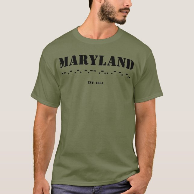 Maryland Morse Code Est 1634 Militär T Shirt (Framsida)