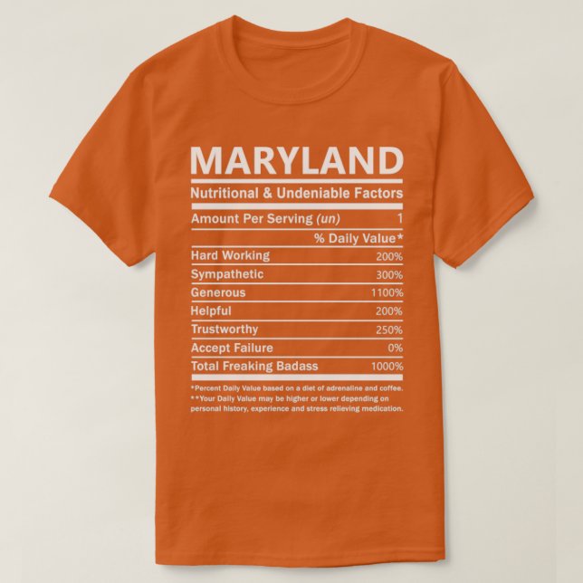 Maryland Namn Maryland Nutritional och onekligen T Shirt (Design framsida)