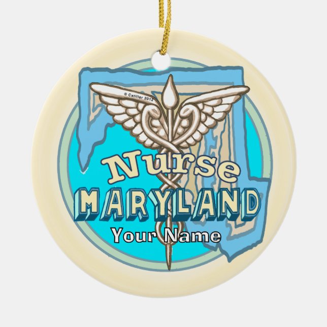 Maryland Nurse Caduceus  Julgransprydnad Keramik (Framsidan)