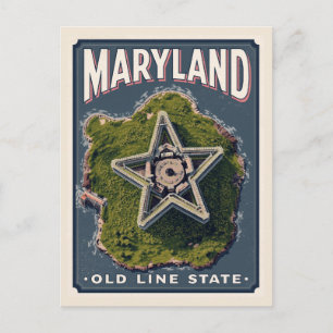 Maryland Old Line State Stjärnfort Flygvy Vykort