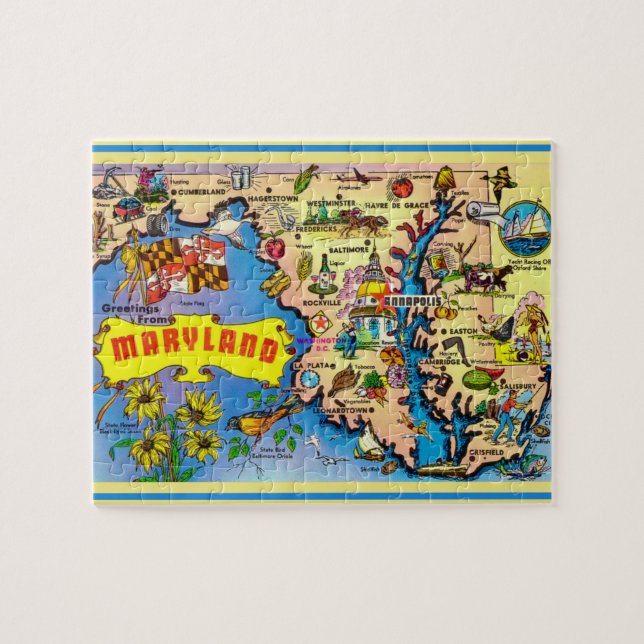 Maryland Postcard Karta Jigszle Puzzle Pussel (Horisontell)