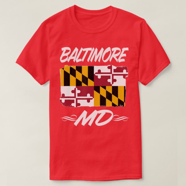 Maryland Pride Kärlek Baltimore med Maryland Flagg T Shirt (Design framsida)