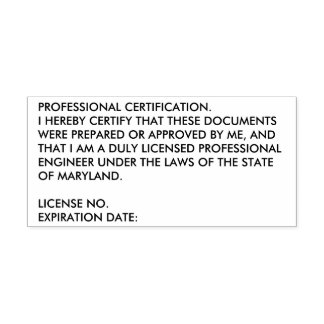 Maryland Professionell Ingenjör Certification Frim Självfärgande Stämpel
