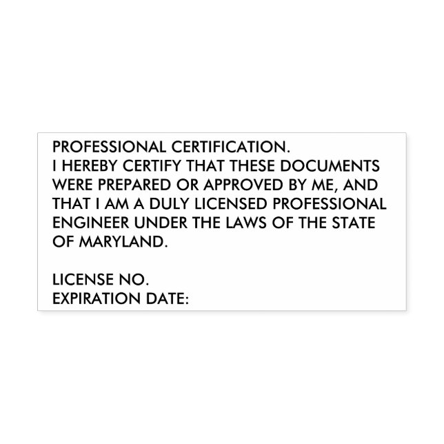 Maryland Professionell Ingenjör Certification Frim Självfärgande Stämpel (Design)