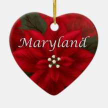 Maryland Red Poinsettia Heart Keepé Ornament