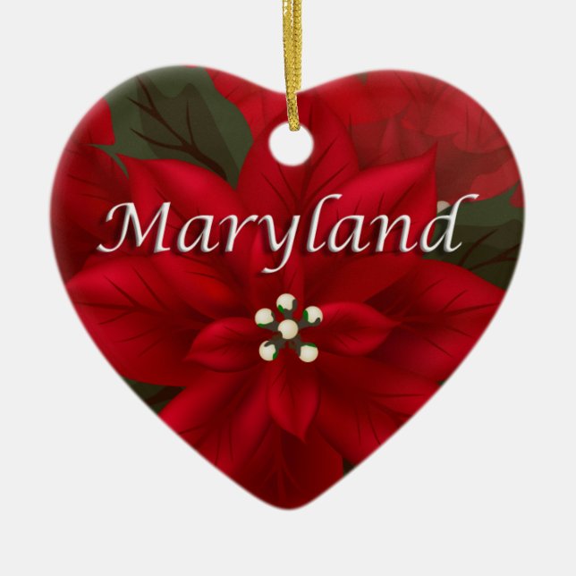 Maryland Red Poinsettia Heart Keepé Ornament (Framsidan)