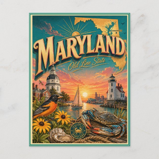 Maryland Retro Resa Souvenir vykort (Framsida)
