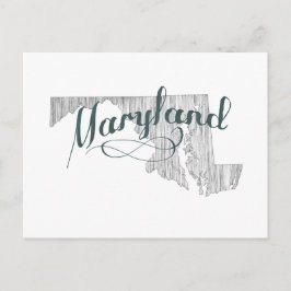 Maryland Shaped Vintage Grått Typography Namn Vykort