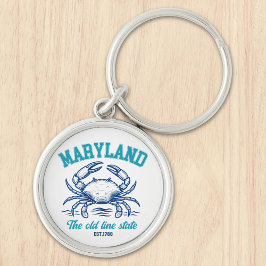 Maryland State Crab – The Old Line State Rund Silverfärgad Nyckelring