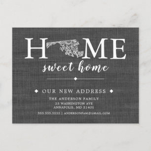 MARYLAND State Flytta Announonnement Post Card Meddelande Vykort
