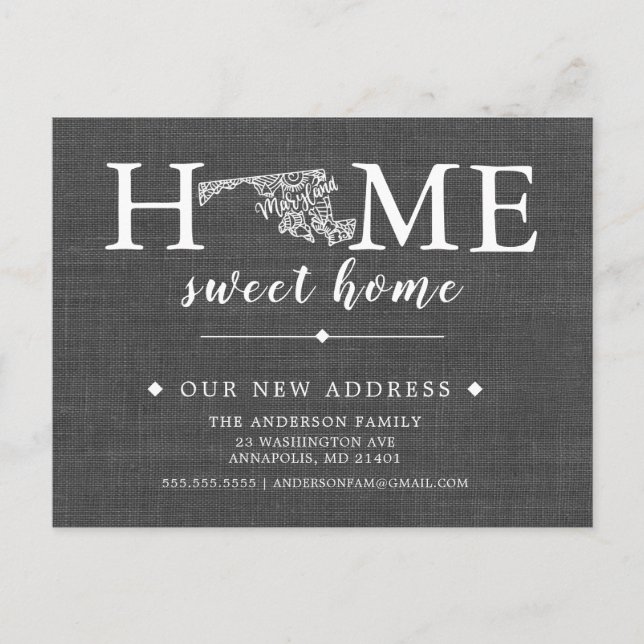 MARYLAND State Flytta Announonnement Post Card Meddelande Vykort (Framsida)