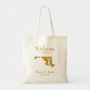 Maryland State Karta Bröllop Welcome Bag Tote, Gul Tygkasse