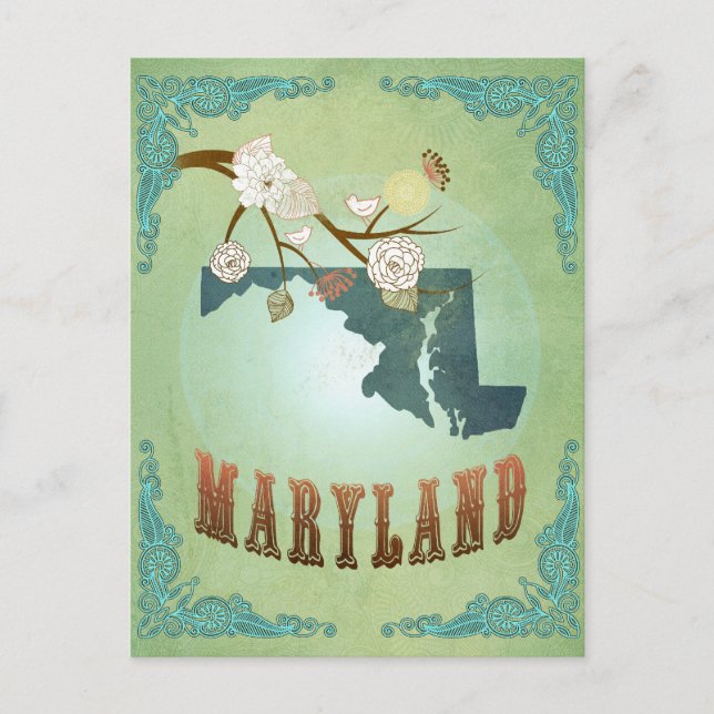 Maryland State Karta - Grönt Vykort (Framsida)