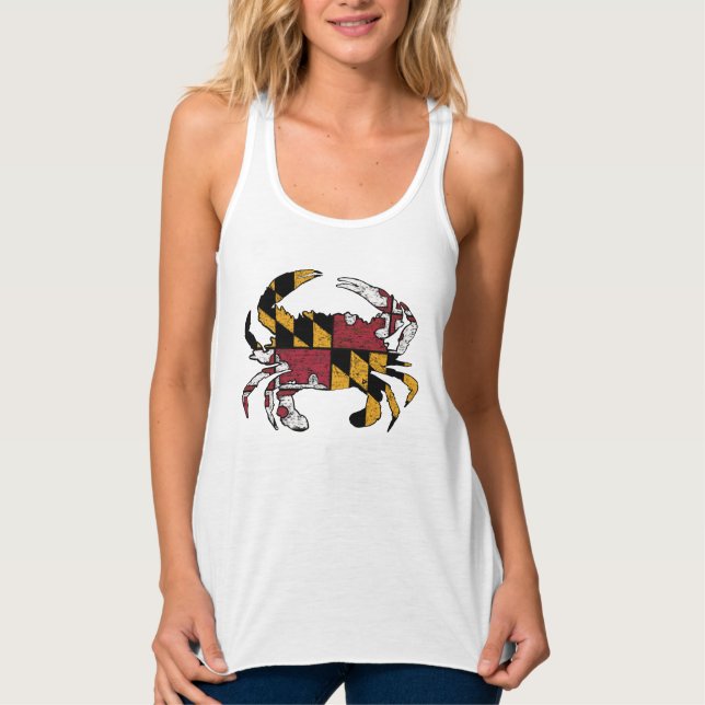 Maryland Statlig flagga Blue Crab Racerback Womens Linne Med Racerback (Framsida)
