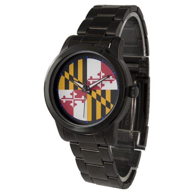 Maryland Statlig flagga Blue Dial Design Armbandsur (Vinklad)
