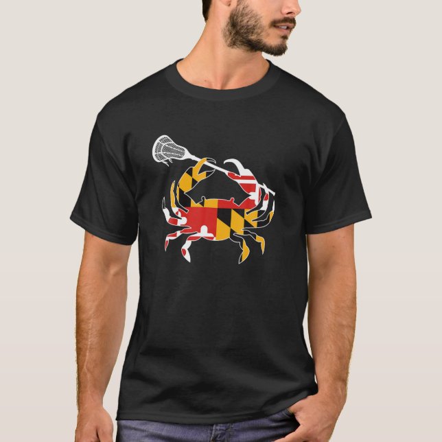 Maryland Statlig flagga Crab Lacrosse Complete Sti T Shirt (Framsida)