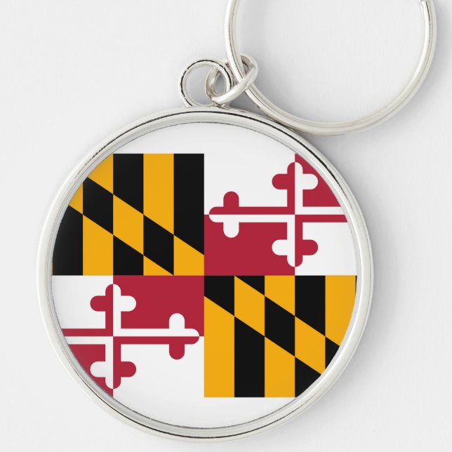Maryland Statlig flagga Design Rund Silverfärgad Nyckelring (Framsidan)