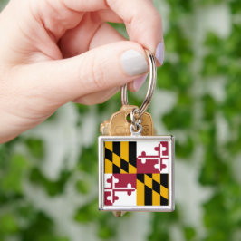 Maryland Statlig flagga Fyrkantig Silverfärgad Nyckelring
