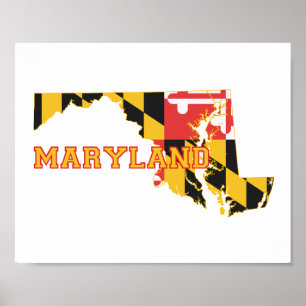 Maryland statlig flagga och karta poster