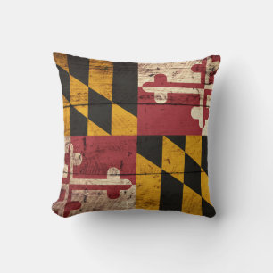 Maryland statlig flagga på gammalt Wood korn Kudde