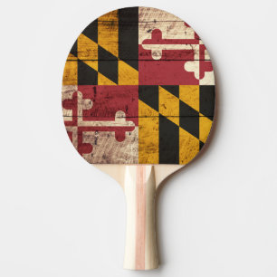 Maryland statlig flagga på gammalt Wood korn Pingisracket