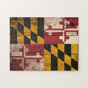 Maryland statlig flagga på gammalt Wood korn Pussel