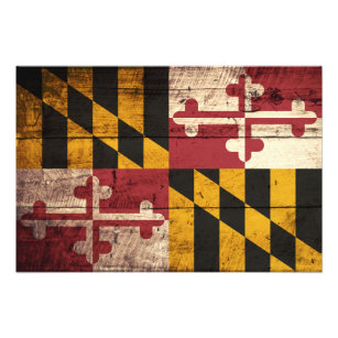 Maryland Statlig flagga på Old Wood Grain Fototryck