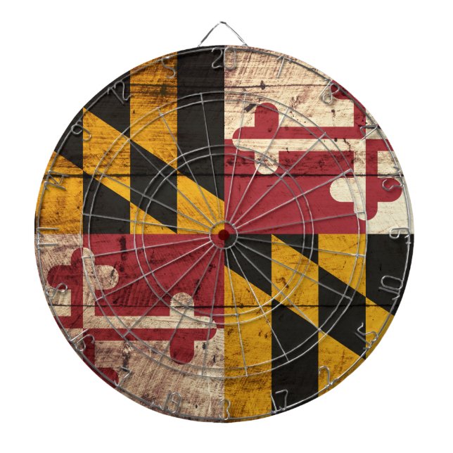 Maryland Statlig flagga på Old Wood Grain Piltavla (Framsidan)