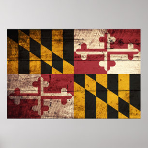Maryland Statlig flagga på Old Wood Grain Poster