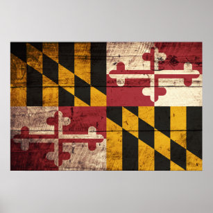 Maryland Statlig flagga på Old Wood Grain Poster