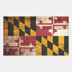 Maryland Statlig flagga på Old Wood Grain Rektangulärt Klistermärke