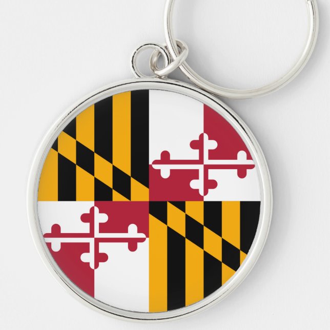Maryland Statlig flagga Snyggt Graphic Rund Silverfärgad Nyckelring (Framsidan)