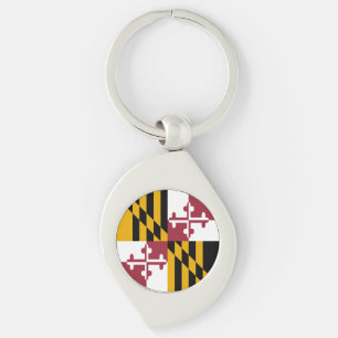 Maryland Statlig flagga Swirl Silverfärgad Nyckelring