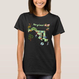 Maryland statturist karta med landmärken berömd s t shirt