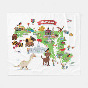 Maryland tecknadkarta fleecefilt