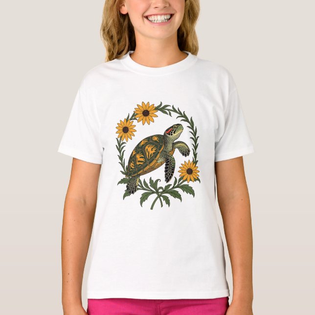 Maryland Terrapin And Black Eyed Susan Flowers T Shirt (Framsida)