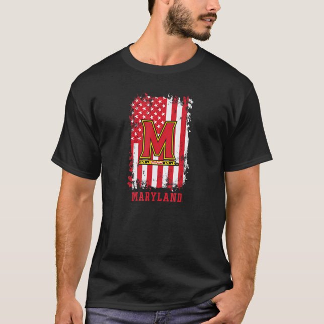 Maryland Terrapins Patriotic Retro American Flag B T Shirt (Framsida)