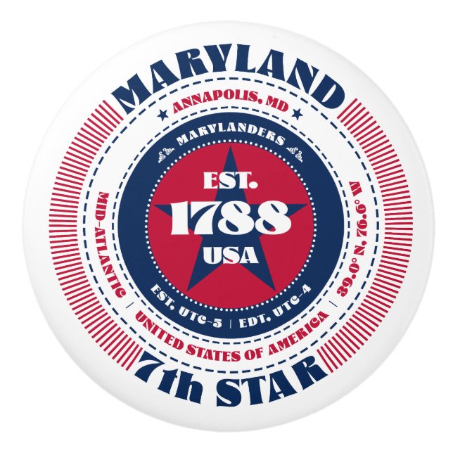 Maryland US State Rött vitt blått Typography Knopp (Framsidan)