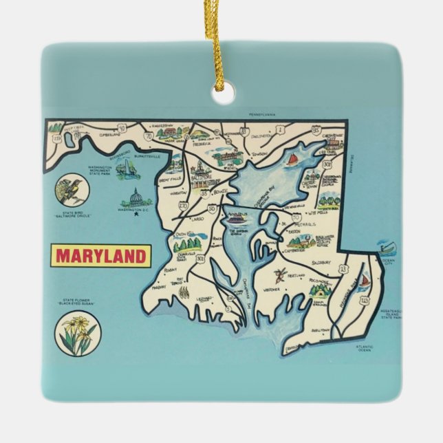 Maryland Vintagekarta  Julgransprydnad Keramik (Framsida)