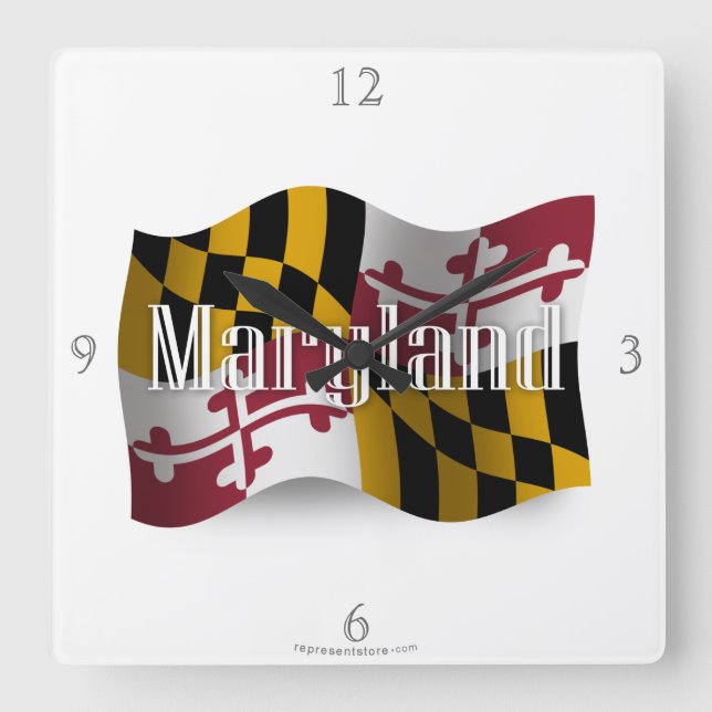 Maryland Wave Flagga Fyrkantig Klocka (Framsida)
