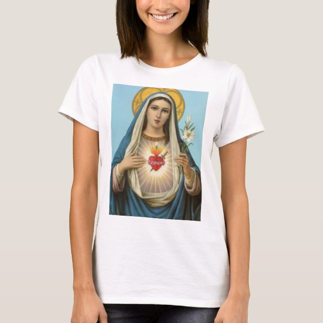 Marys hjärta Vår Dam Heliga Maria Mor av Gud T Shirt (Framsida)