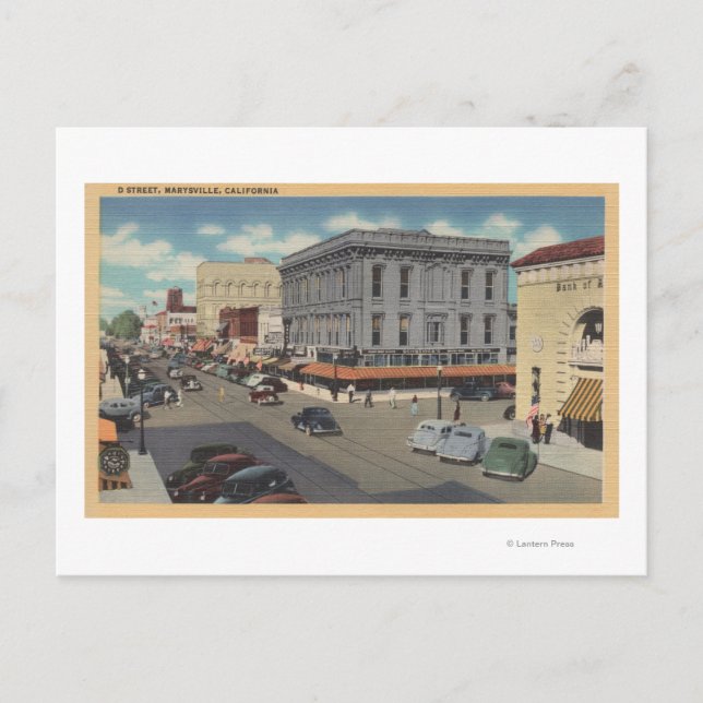 Marysville, California Town View of D Street Vykort (Framsida)